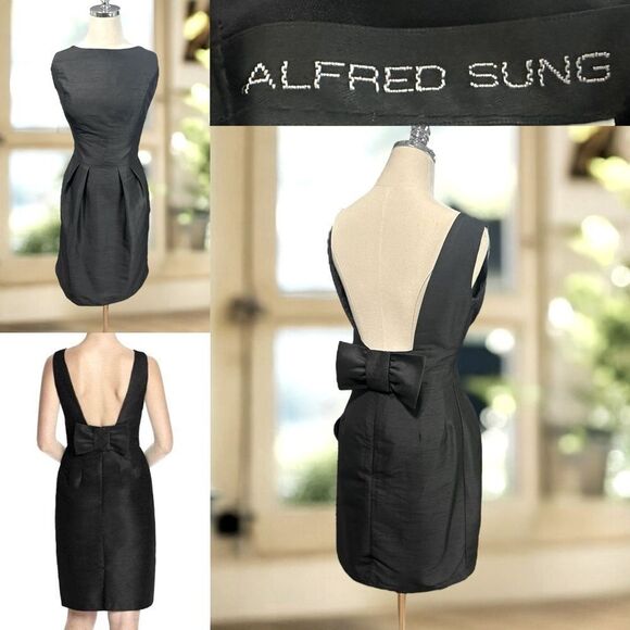 🔥 Alfred Sung Bow Back Sheath Cocktail Dress Size 14 - Picture 1 of 16